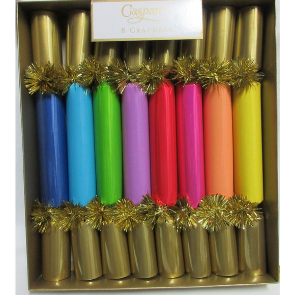 Caspari Celebration Crackers, Multi Color Box /8 Gold POM POMS Colored Confetti - Picture 1 of 5